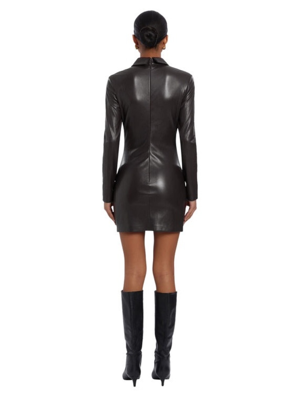 Amanda Uprichard Sloane Long Sleeve Faux Leather Minidress in Black size medium - Picture 2 of 9